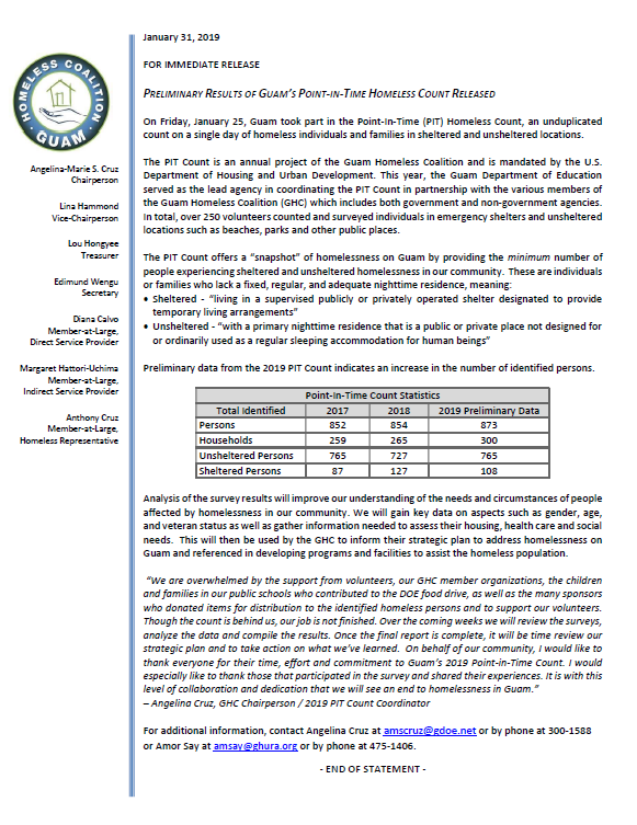 Preliminary Results of 2019 Homeless Count